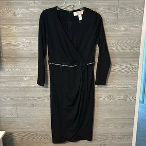 Badgley Mischka American Glamour Black Embellished Wrap Dress Size Small